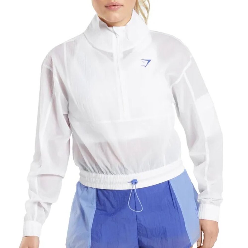 Gymshark Pulse White Windbreaker Jacket | Size S | Athletic Sporty Zip-Up